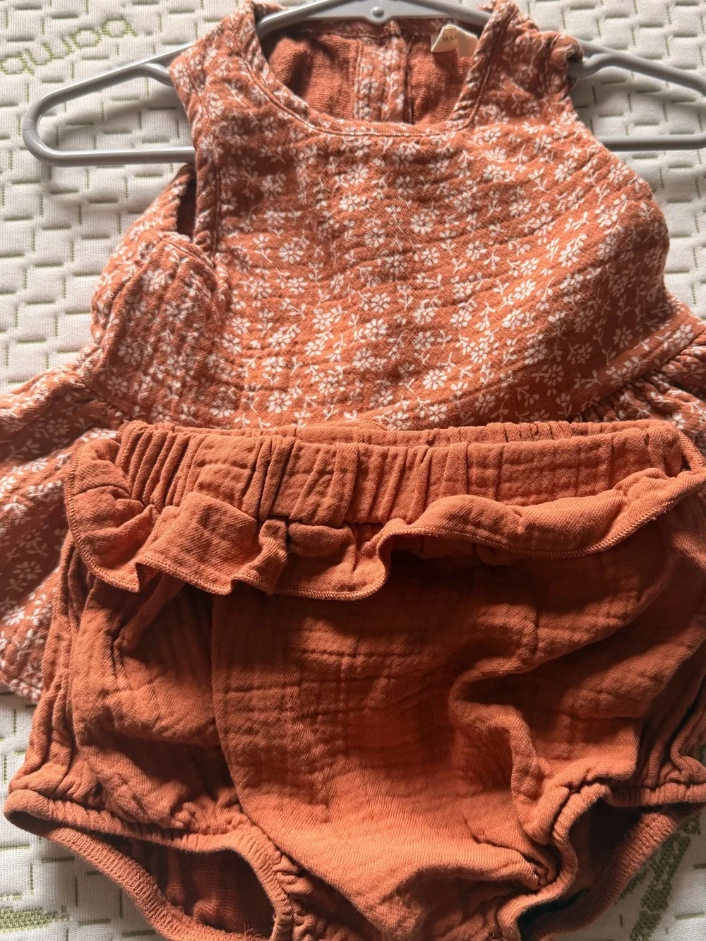 Quincy Mae Rust Orange Floral Ruffle Dress & Bloomers